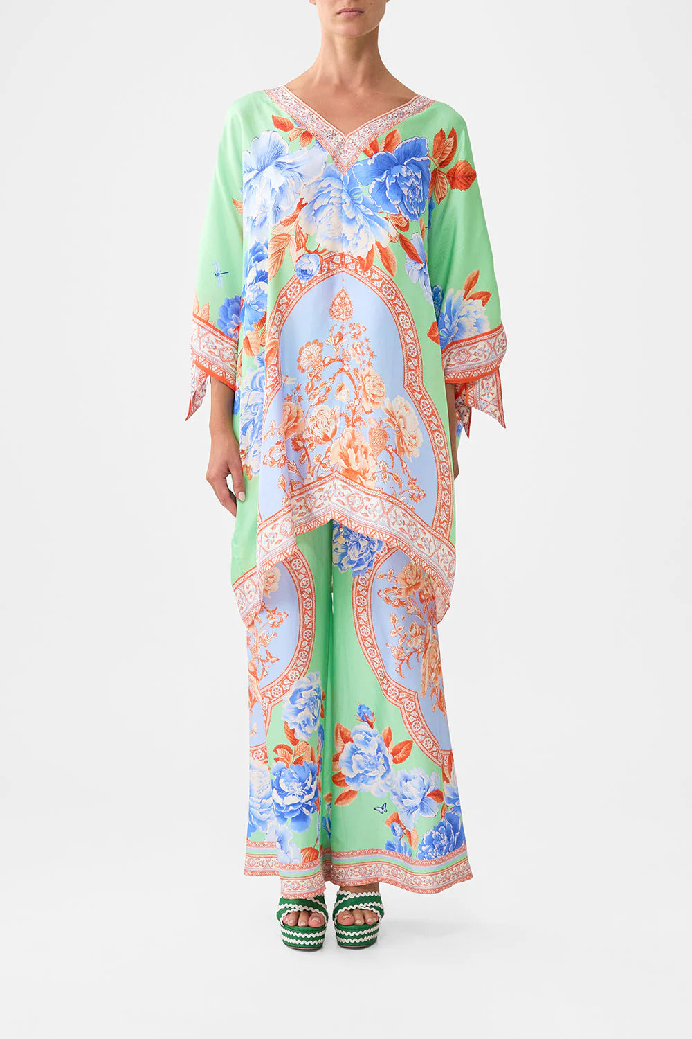Load image into Gallery viewer, Tie Sleeve Short V Neck Kaftan Topkapi Pop
