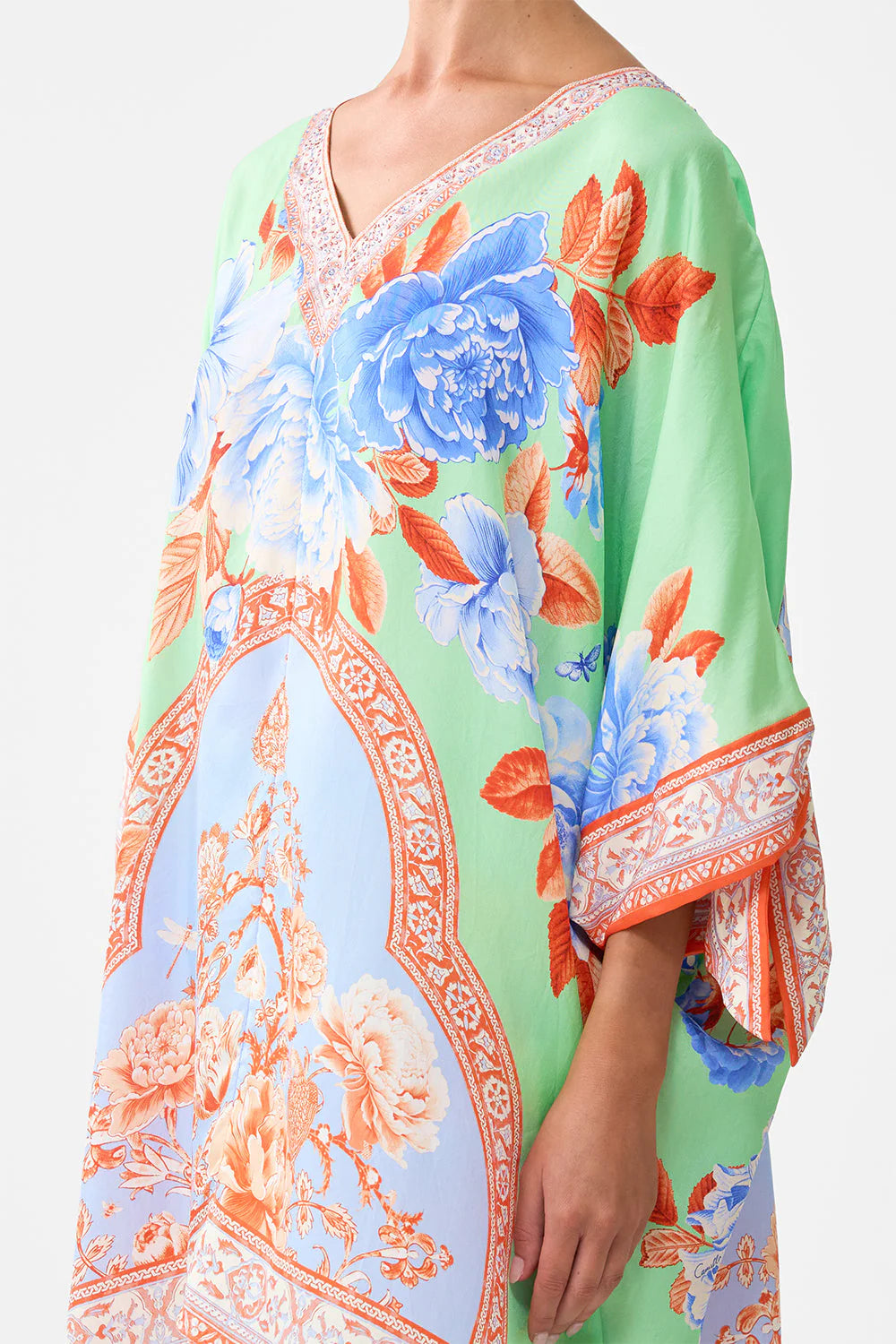 Load image into Gallery viewer, Tie Sleeve Short V Neck Kaftan Topkapi Pop
