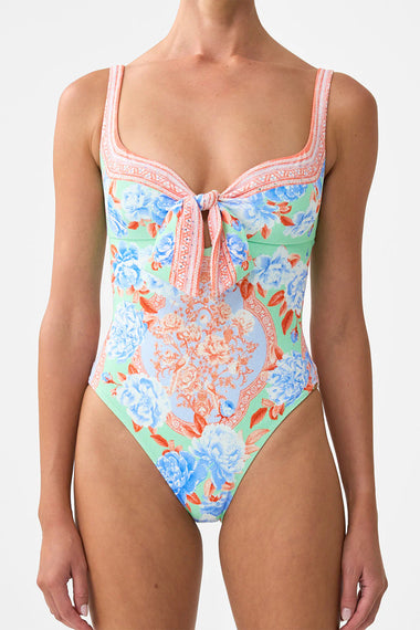 Sweetheart Neck One Piece with Tie Front Topkapi Pop