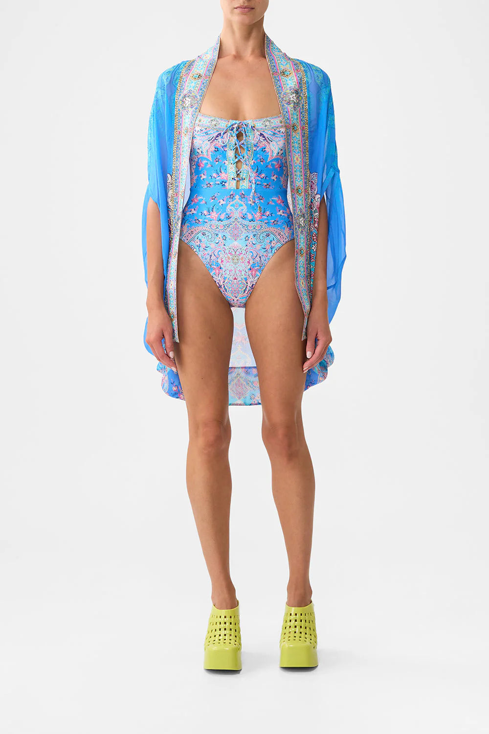 Load image into Gallery viewer, Lace Up Underwire Square Neck One Piece Footsteps in Folklore

