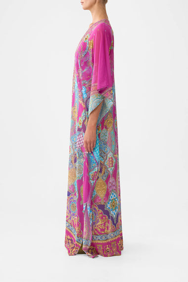Long V Neck Kaftan with Ring Front Trim Concubines, Sultans and Courtiers