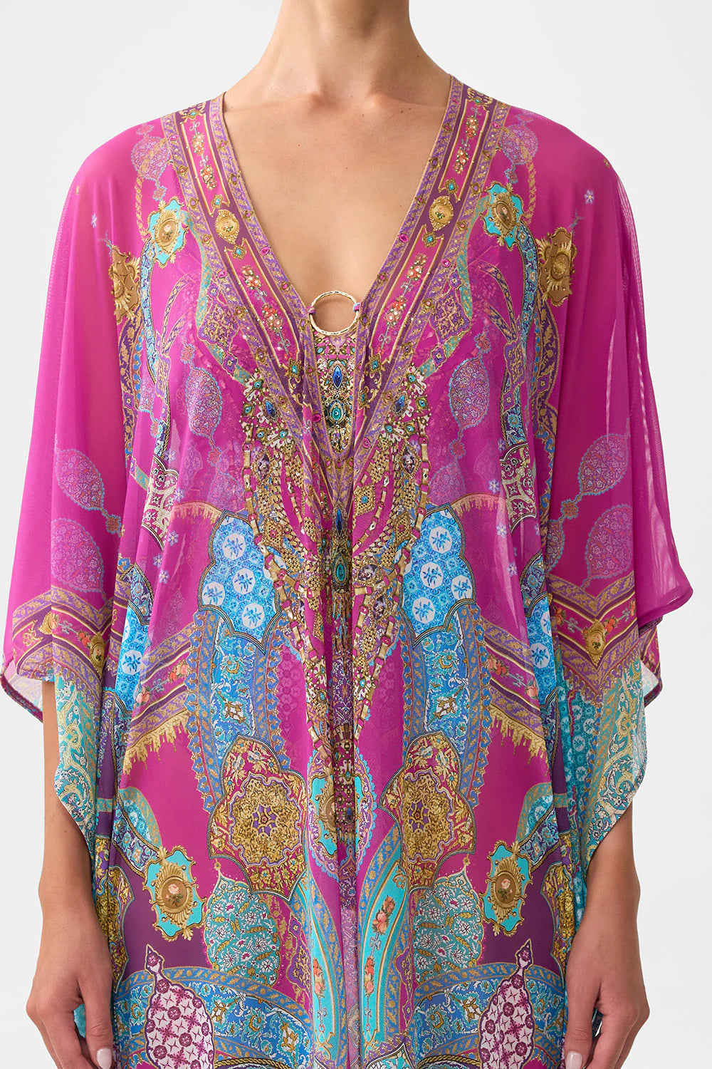 Load image into Gallery viewer, Long V Neck Kaftan with Ring Front Trim Concubines, Sultans and Courtiers
