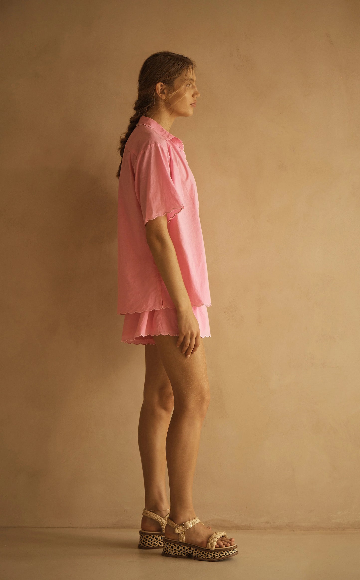 Load image into Gallery viewer, Scallop Short Sleeve Shirt Clavell Pink - Top
