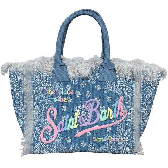 Load image into Gallery viewer, Colette Bandana Round Pastel Denim Bag
