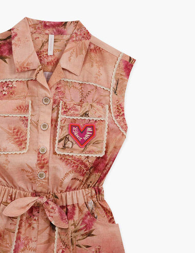 Cascadian Kids Pocket Playsuit Pink Botanical Floral