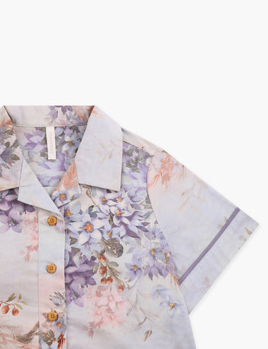 Cascadian Kids Poplin Shirt Blue Botanical Floral