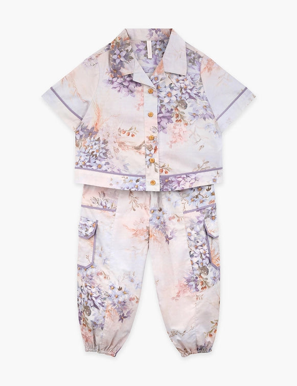 Load image into Gallery viewer, Cascadian Kids Poplin Shirt Blue Botanical Floral
