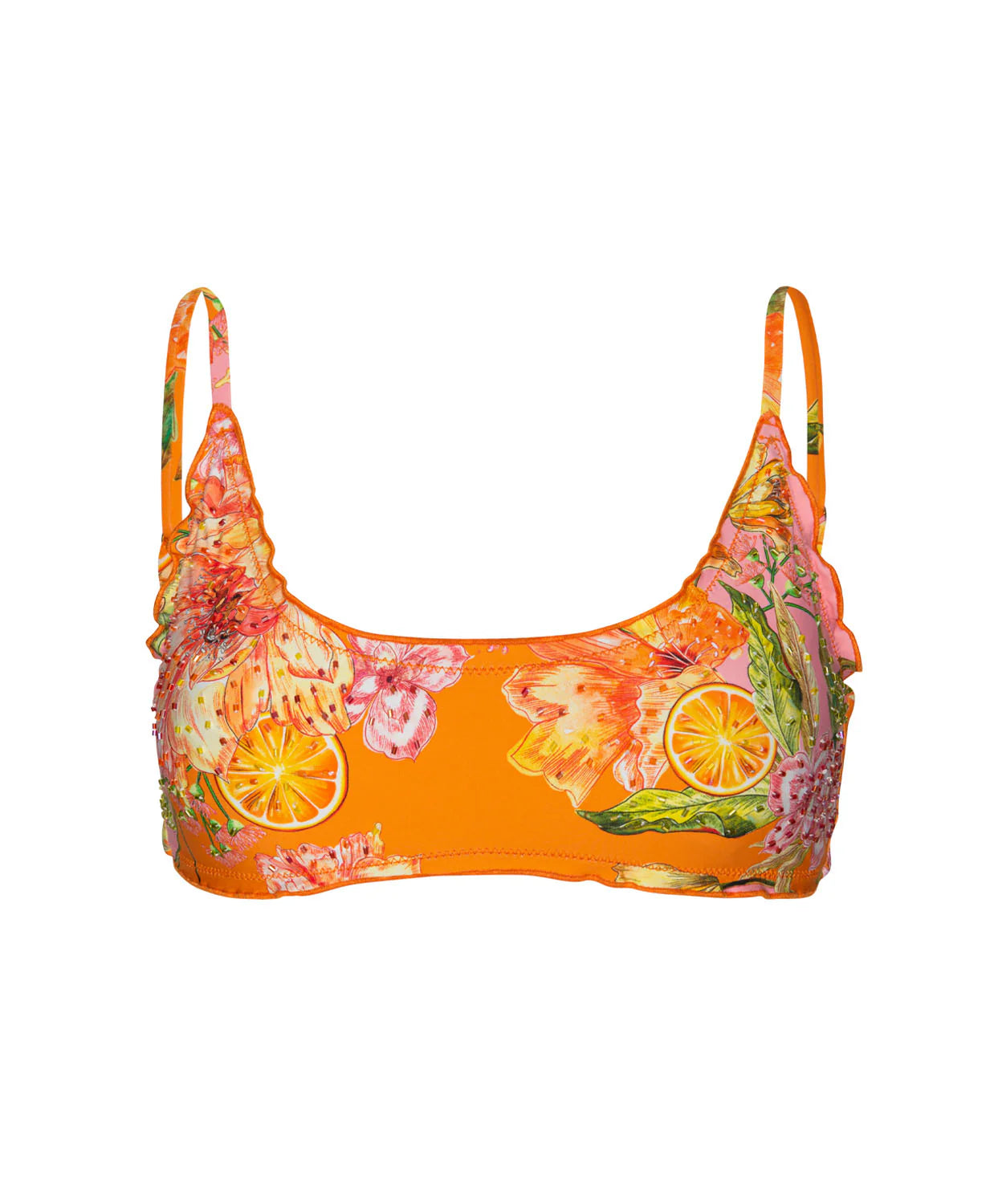 Load image into Gallery viewer, Embroidered Lettuce Edge Bralette Top Clementine
