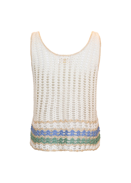 Crochet with Stripe Trim Tank Top - Top