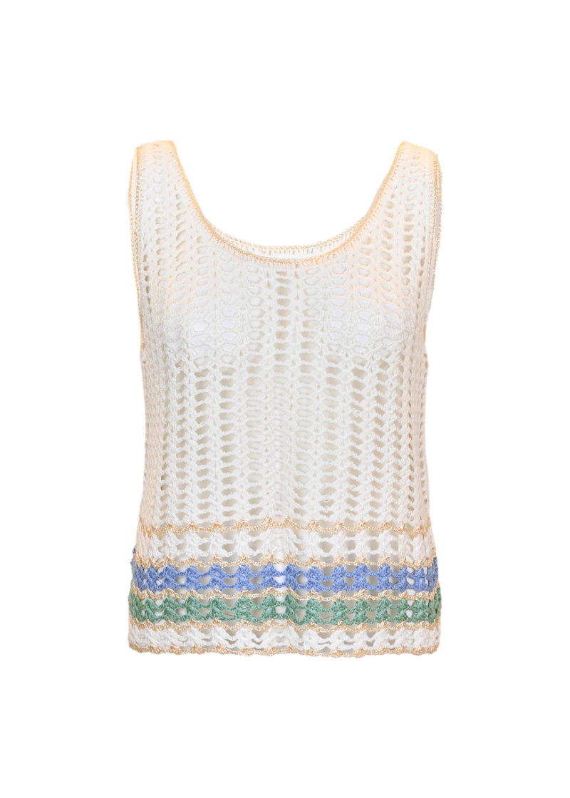 Crochet with Stripe Trim Tank Top