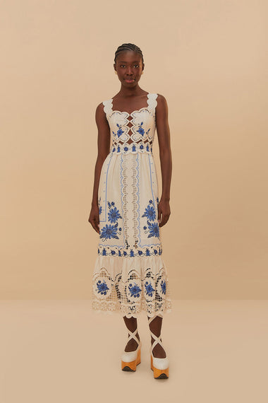 Cross Stitch Richeliue Sunflower Midi Dress Off-White
