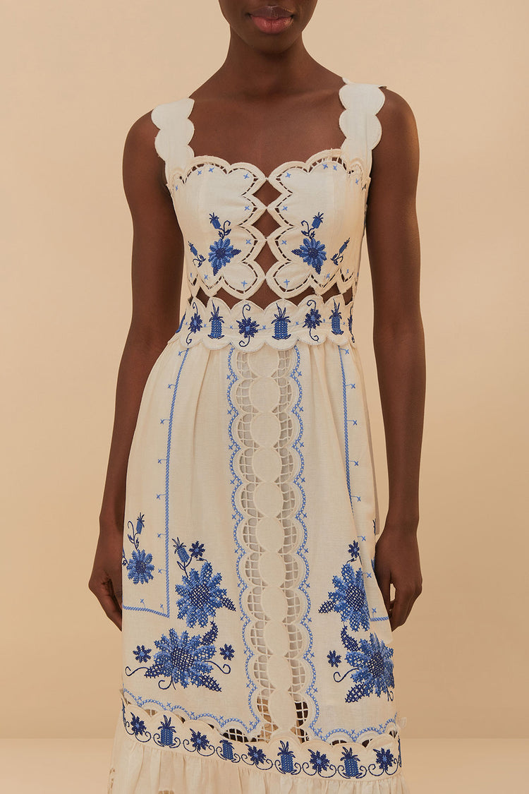 Load image into Gallery viewer, Cross Stitch Richeliue Sunflower Midi Dress Off-White
