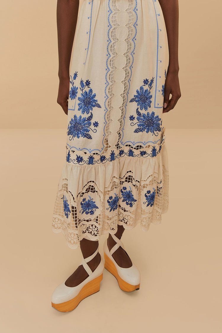 Load image into Gallery viewer, Cross Stitch Richeliue Sunflower Midi Dress Off-White
