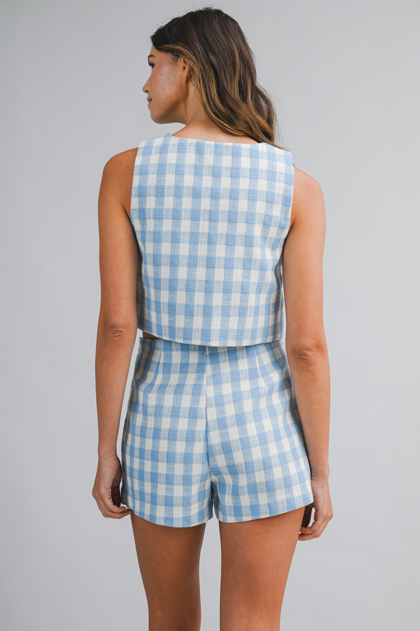 Load image into Gallery viewer, Gingham Top and Skort Set Blue
