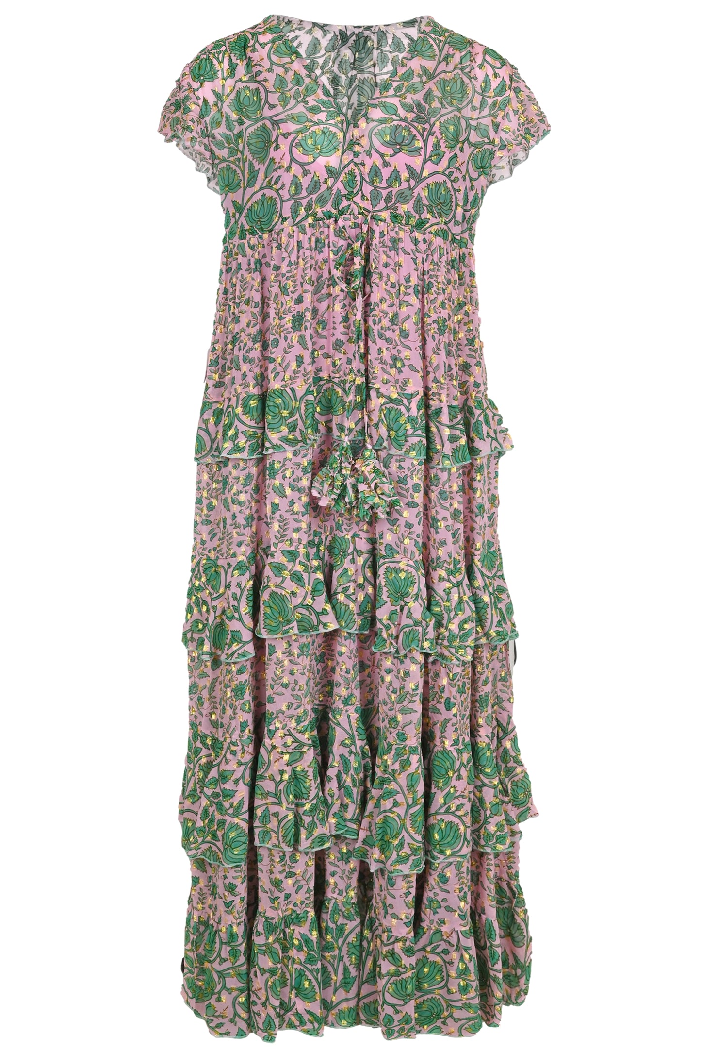 V Neck Maxi Dress with Ruffle Details - ONE SIZE - Dress