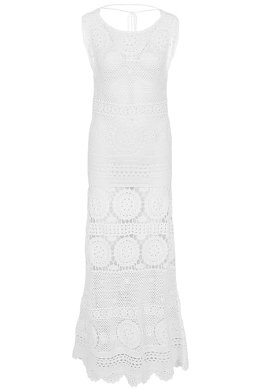 Womens White Crochet Beach Dress - ONE SIZE - Dress