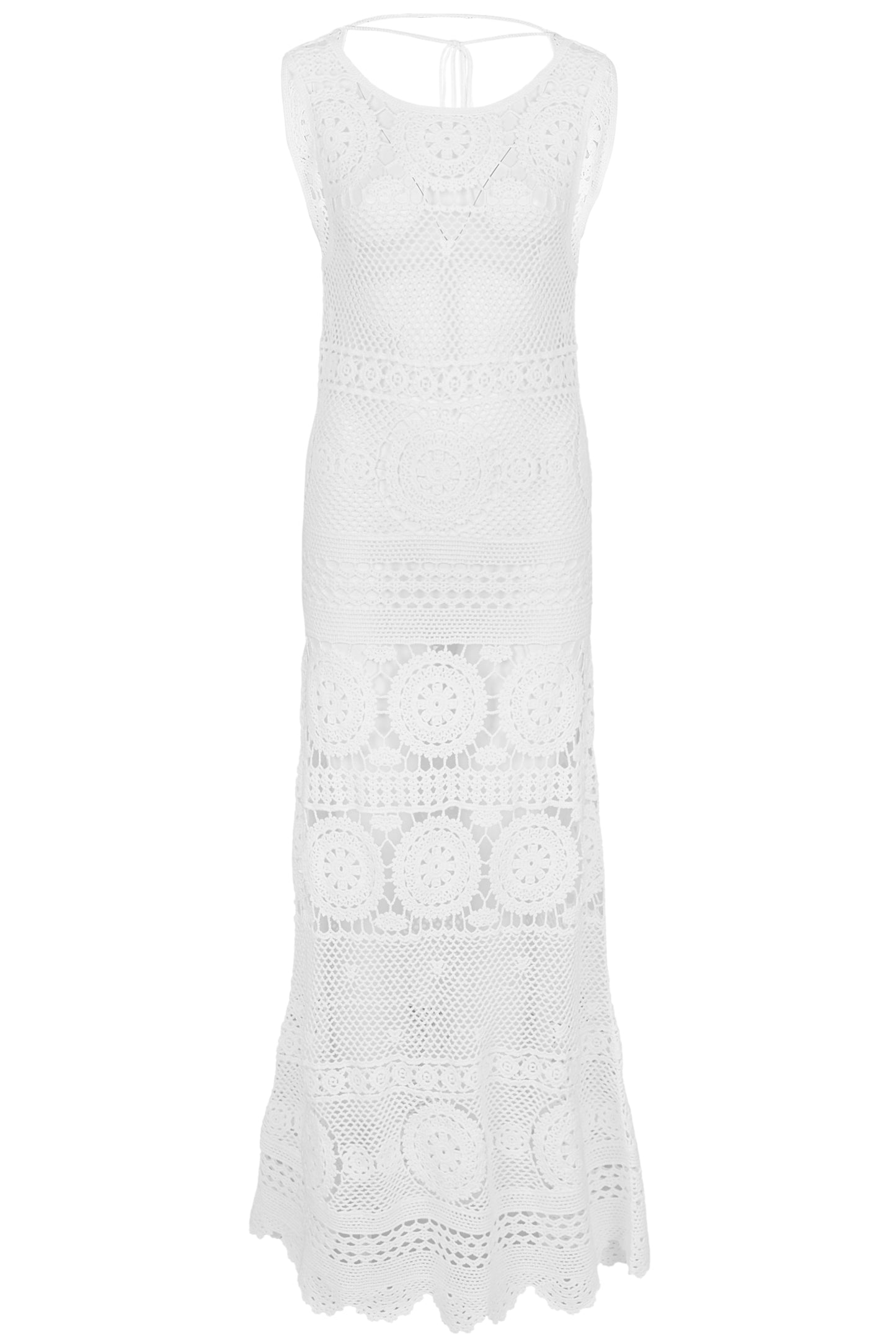 Womens White Crochet Beach Dress - ONE SIZE - Dress