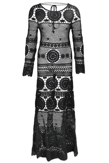 Long Sleeve Crochet Dress in Black - ONE SIZE - Dress