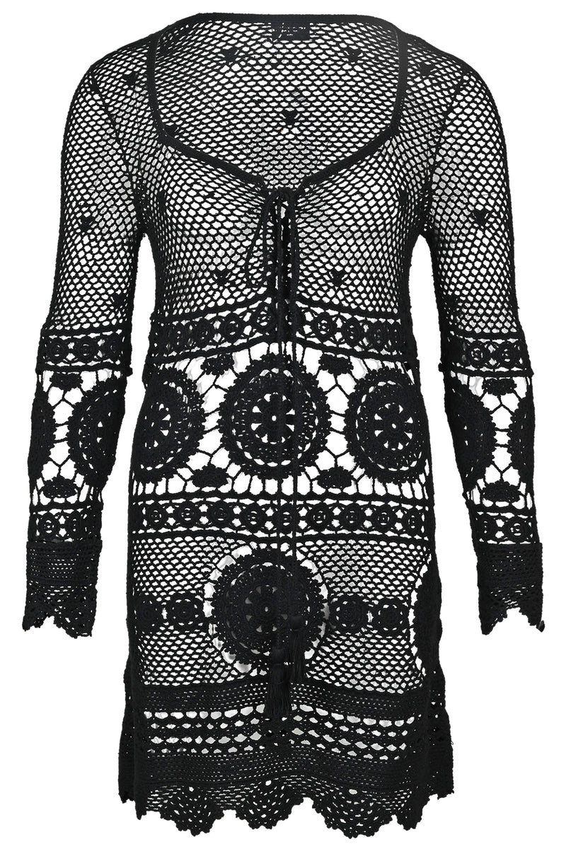 Black Crochet Beach Cover Up - Amelia Dress