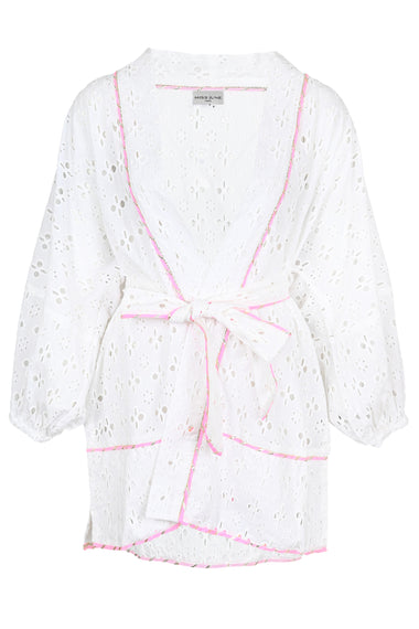 Beach Cover Up in White/Pink - ONE SIZE - Kimono