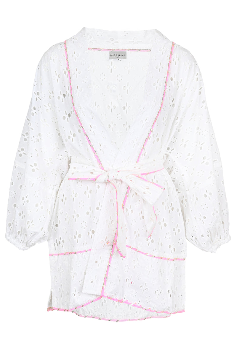 Beach Cover Up in White/Pink