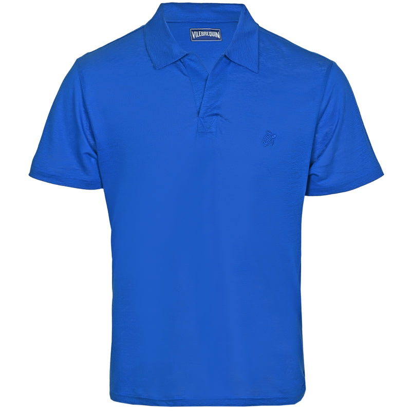 Men Linen Jersey Polo Shirt Solid Palace Blue