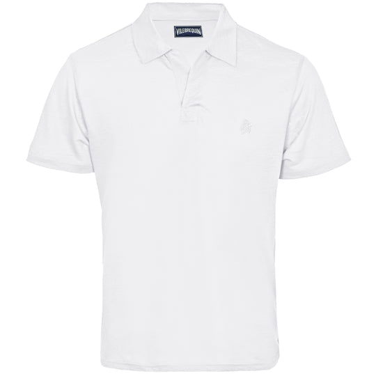 Load image into Gallery viewer, Men Linen Jersey Polo Shirt Solid White - Polo Shirt
