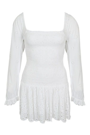 Womens White Long Sleeve Mini Dress - Dress
