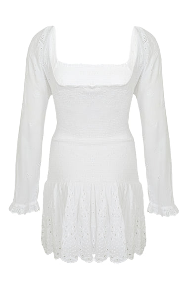 Womens White Long Sleeve Mini Dress - Dress