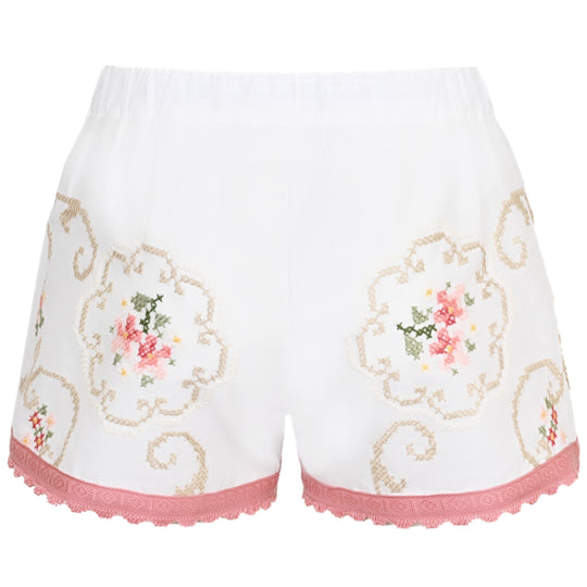 Load image into Gallery viewer, Orsina Cotton Shorts Coral Trim Floral Print XS - Shorts
