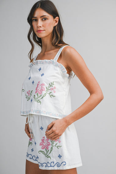 Embroidery Top and Short Set Pink Multi