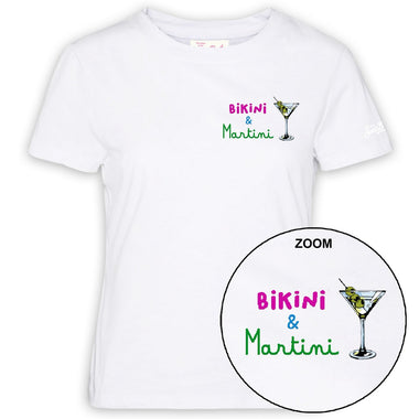 Emilie Cotton T-shirt with Bikini and Martini Embroidery