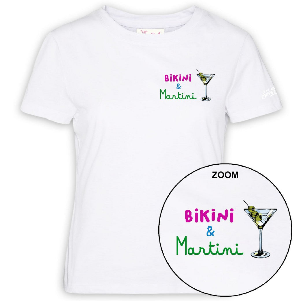 Load image into Gallery viewer, Emilie Cotton T-shirt with Bikini and Martini Embroidery
