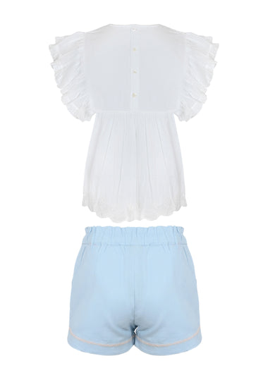Charlie Blouse and Shorts Set Ivory Ocean Blue