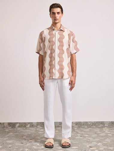 Castro Duo Cabana Stripe Short Sleeve Shirt Ecru & Sienna - Top