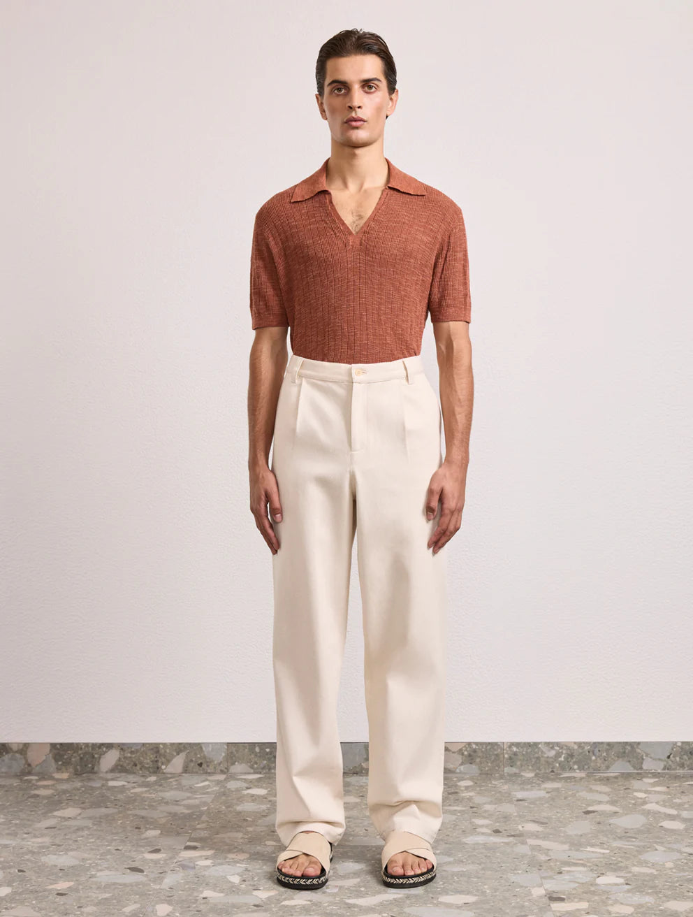 Load image into Gallery viewer, Joaquim V Neck Polo Short Sleeve Silk Brown - Polo Shirt
