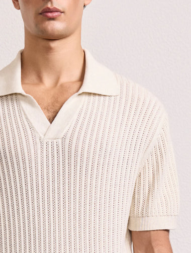 Rino Chain Stitch Knitted Polo Ivory - Polo Shirt