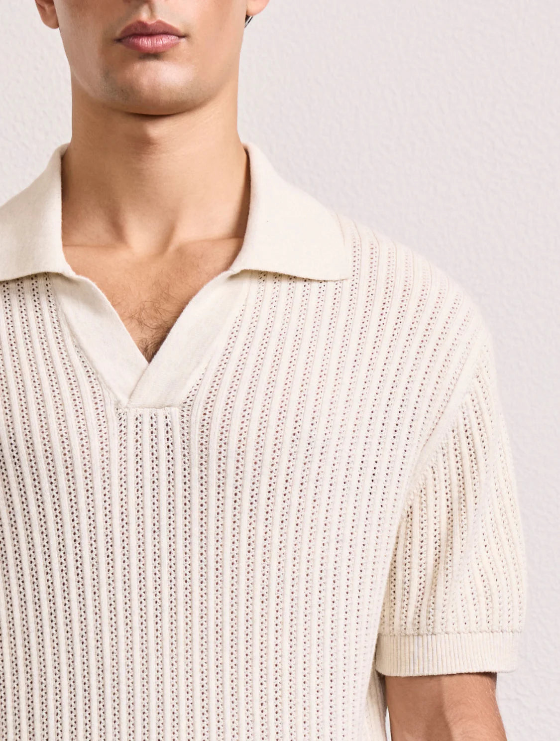 Load image into Gallery viewer, Rino Chain Stitch Knitted Polo Ivory - Polo Shirt
