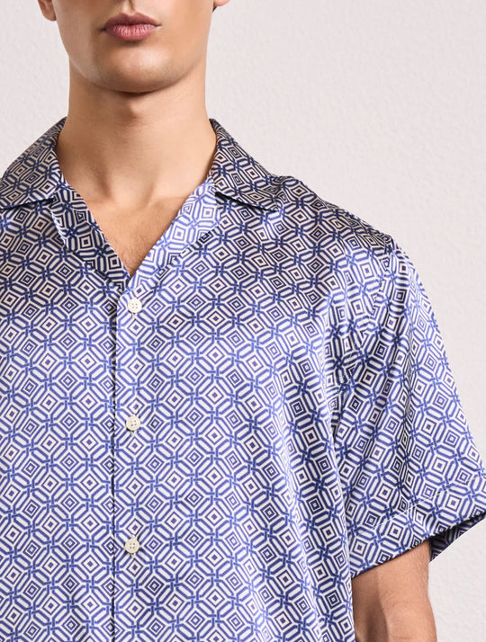 Roberto Silk Short Sleeve Shirt Angra Trelica Print Dusk - Polo Shirt