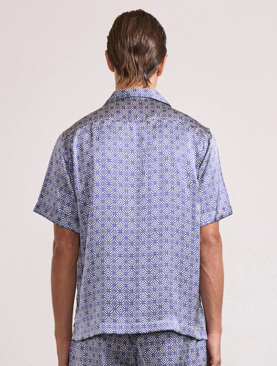 Roberto Silk Short Sleeve Shirt Angra Trelica Print Dusk - Polo Shirt