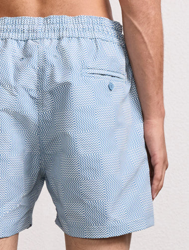 Rio Copa Check Print Swimshorts Denim Blue - Swim Shorts
