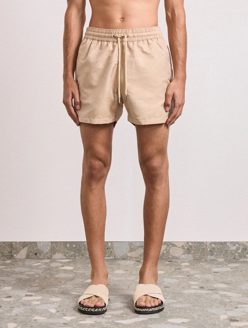 Load image into Gallery viewer, Rio Copa Check Print Jacquard Swimshorts Sand - Swim Shorts
