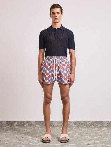 Rio Deserto Print Swimshorts Burnt Orange & Denim Blue - Swim Shorts