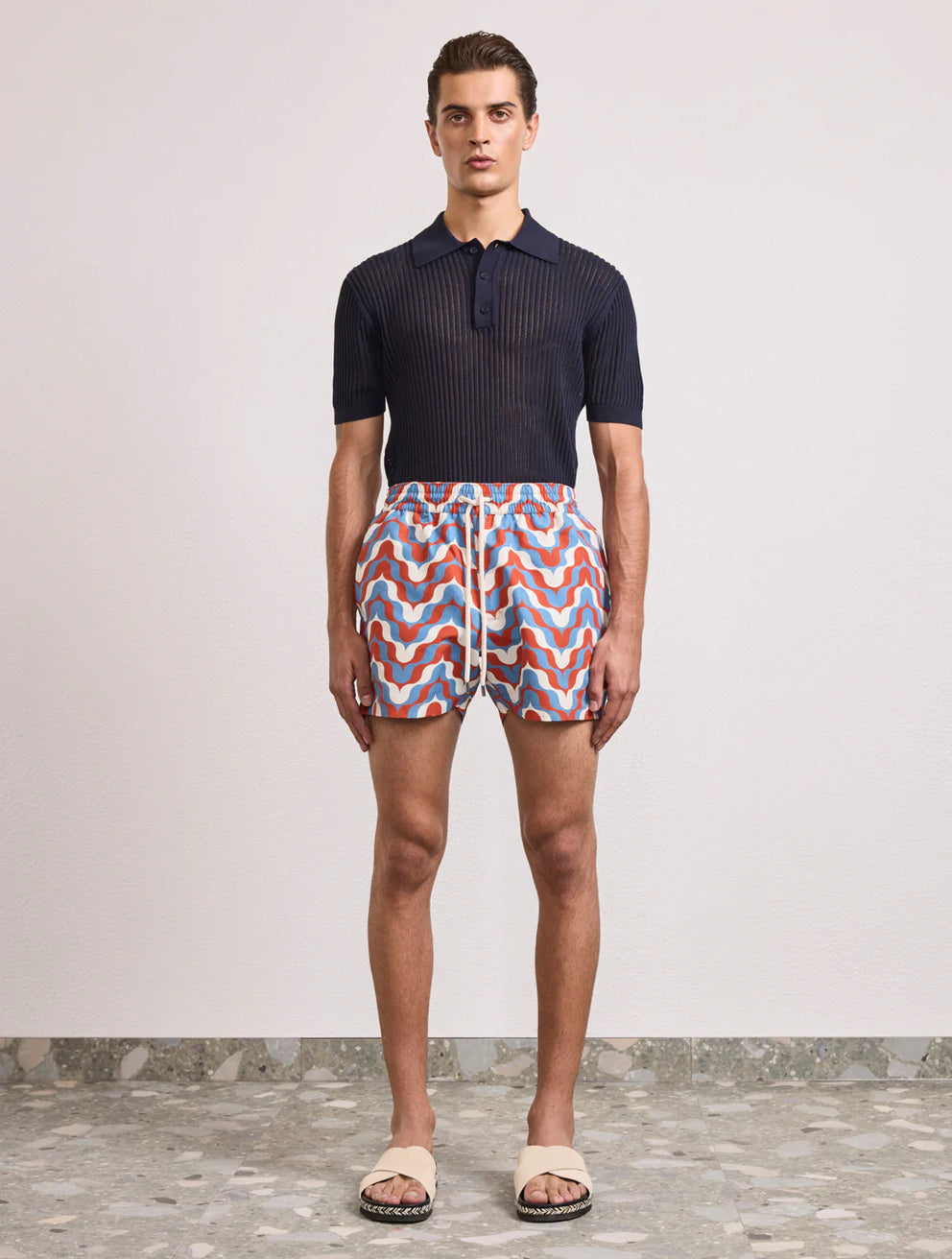 Load image into Gallery viewer, Rio Deserto Print Swimshorts Burnt Orange &amp;amp; Denim Blue - Swim Shorts
