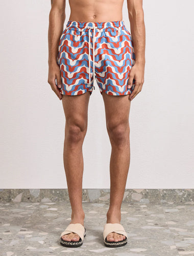 Rio Deserto Print Swimshorts Burnt Orange & Denim Blue - Swim Shorts