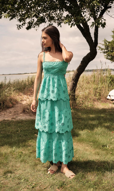 Elloise Sunflower Mesh Eyelet Midi Dress