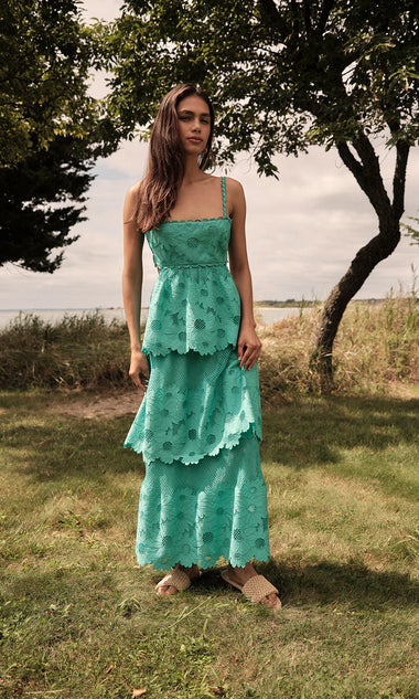 Elloise Sunflower Mesh Eyelet Midi Dress