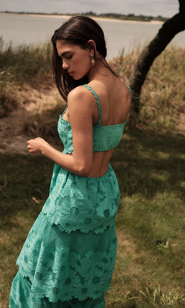 Elloise Sunflower Mesh Eyelet Midi Dress