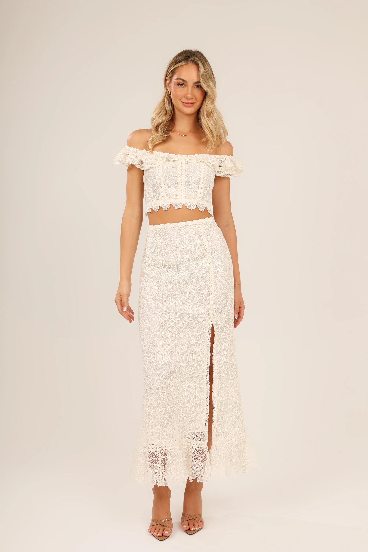 Load image into Gallery viewer, Cordelia Lace Skirt Cream - Skirt
