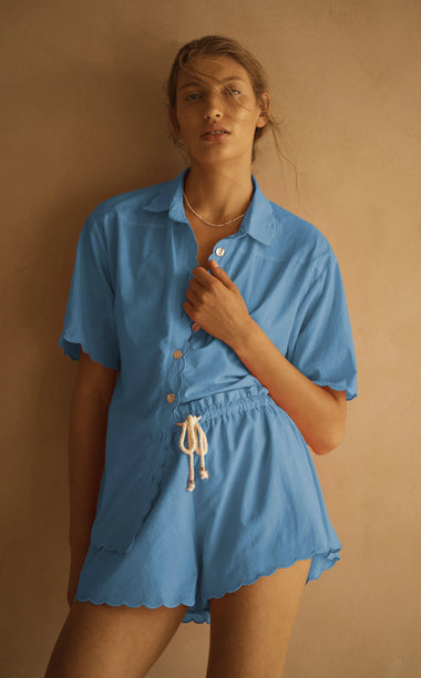 Scallop Drawstring Short Fiordaliso Blue - Shorts